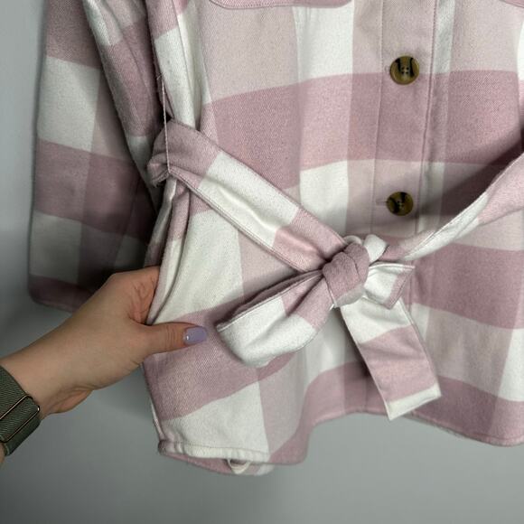 A New Day Women's Pink +‎ White Belted Waist Buttoned Checkered Shacket Size S - Picture 4 of 7
